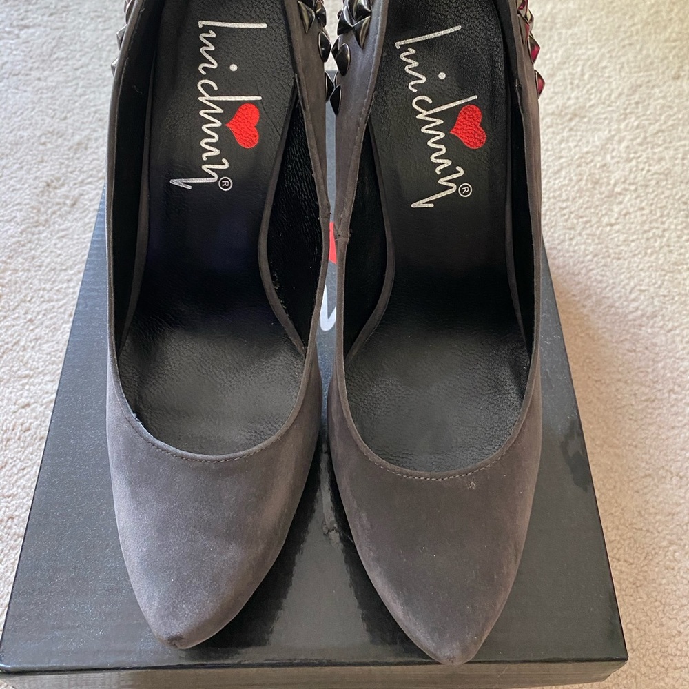 Gray suede heels